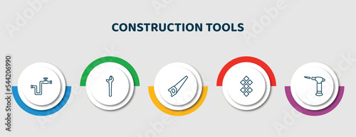 editable thin line icons with infographic template. infographic for construction tools concept. included gas pipe, plumbing, saw, tiles, blowtorch icons.