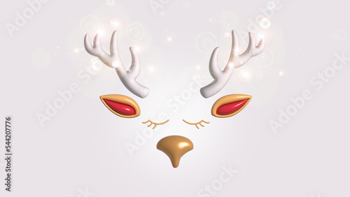 Deer antlers and a golden nose on a grey background, Christmas and New Year, 3D-Illustration © Irina Flamingo