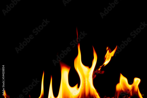 Fire flames burning on black background