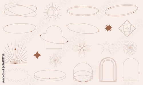 Linear minimal modern elements set, logos, icons, bohemian, design arc templates