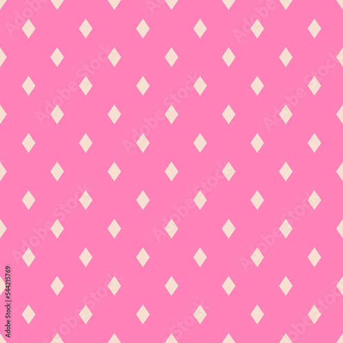 Simple vector minimalist seamless pattern with small diamonds, rhombuses. Retro vintage style background. Abstract geometric texture in bright pink and beige color. Trendy repeat minimal geo design