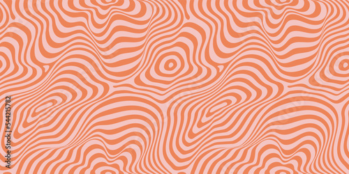 Abstract vector seamless pattern. Trendy abstract background with curved lines, stripes, organic shapes, trippy surface. Retro vintage texture, 1960s - 1970s style. Pink and orange color design