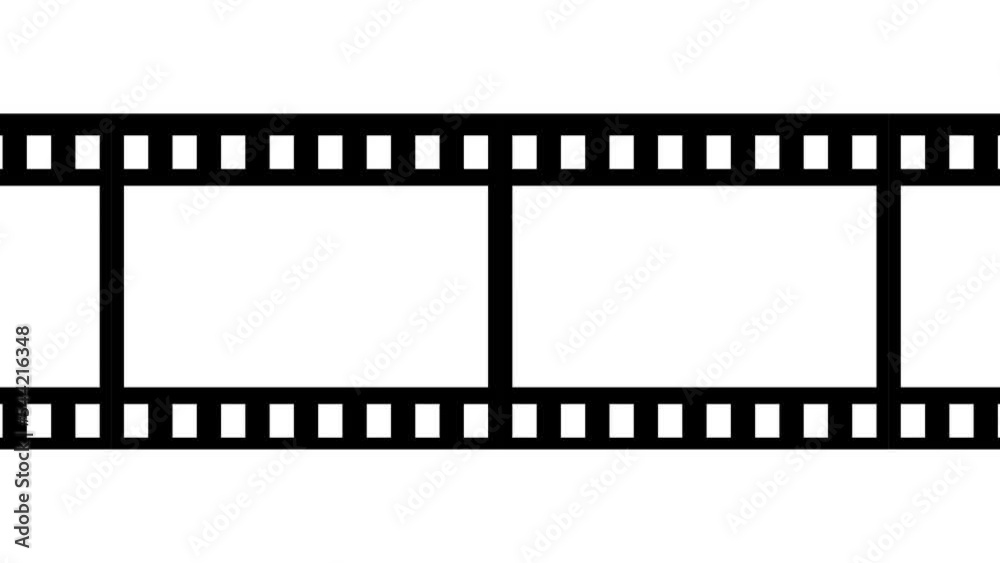 Animated video of a film strip running from right to left on a white and green background