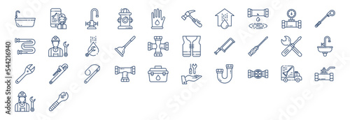 Collection of icons related to Plumbing, including icons like Customer, Fire Hydrant, water, Meter and more. vector illustrations, Pixel Perfect set