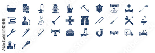 Collection of icons related to Plumbing, including icons like Customer, Fire Hydrant, water, Meter and more. vector illustrations, Pixel Perfect set