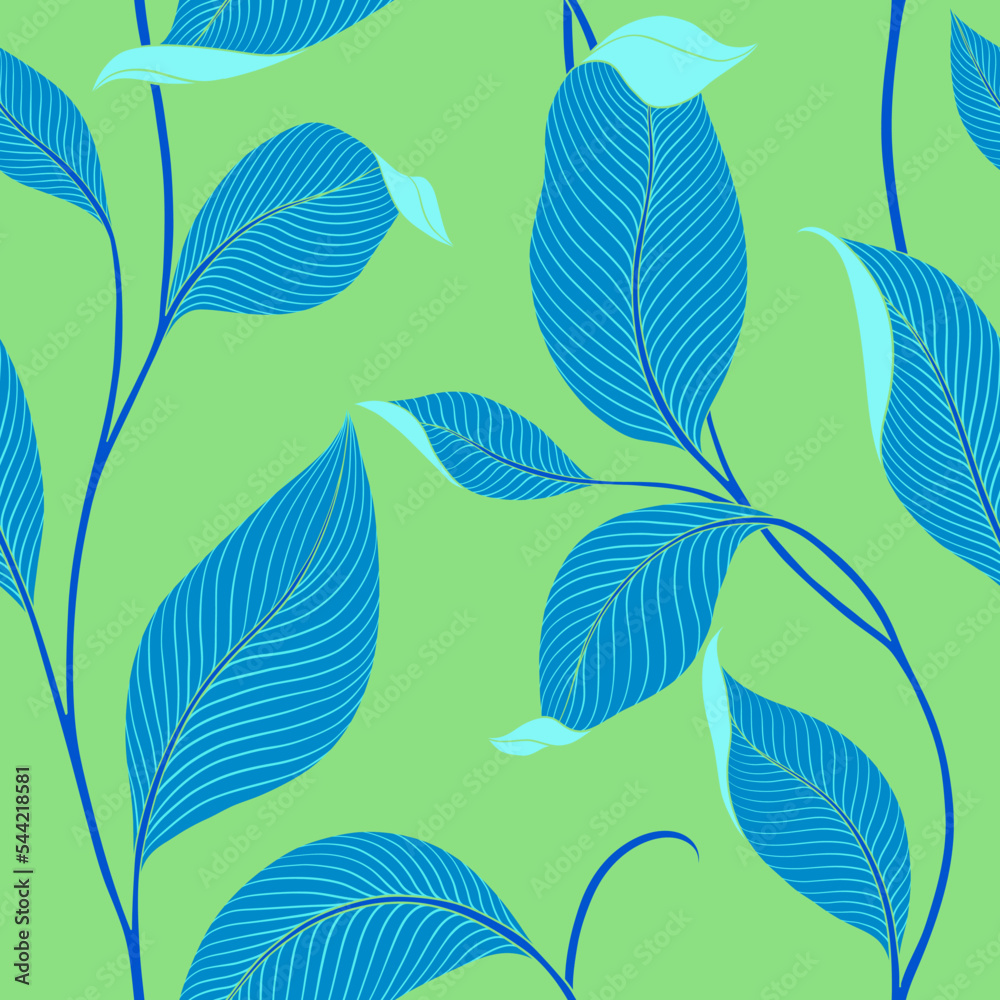 Fototapeta premium Luxury seamless pattern with striped leaves. Elegant floral background in minimalistic linear style. Trendy line art design element. Vector illustration.