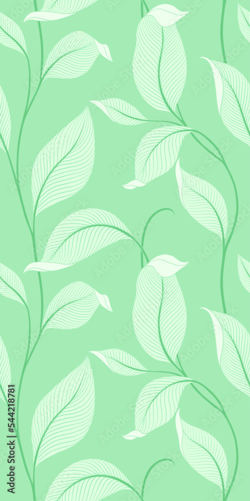 Luxury seamless pattern with striped leaves. Elegant floral background in minimalistic linear style. Trendy line art design element. Vector illustration.