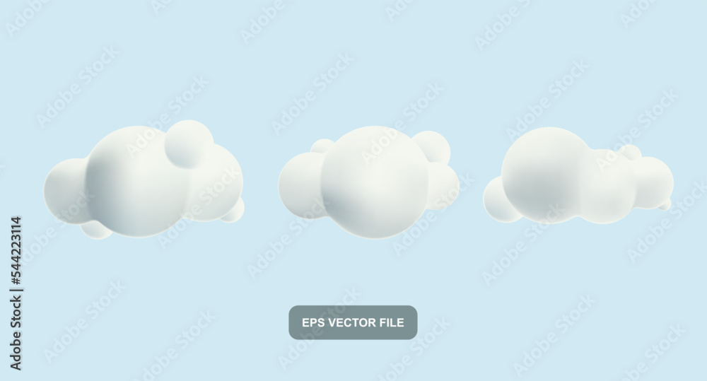 3d cloud cartoon style collection set white