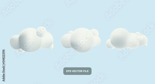 3d cloud cartoon style collection set white
