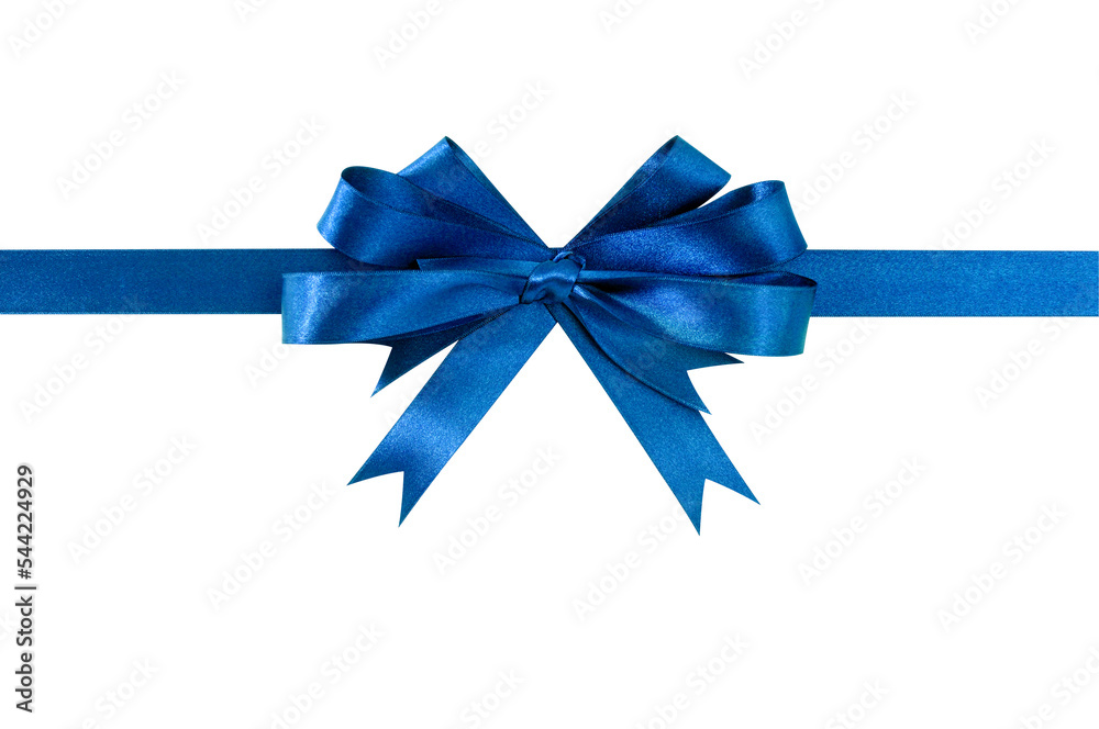 Blue gift ribbon and bow horizontal banner isolated transparent background photo PNG file Blue gift ribbon and bow horizontal banner isolated transparent background photo PNG file
