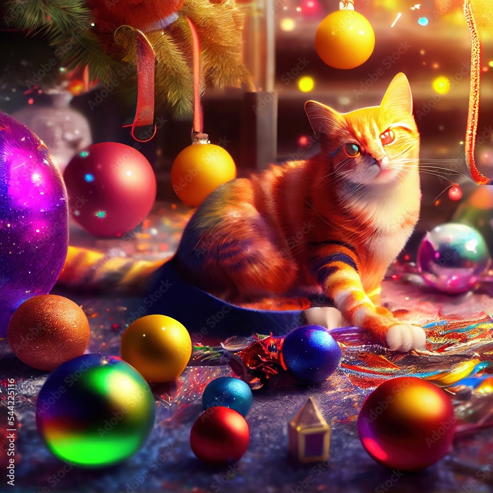 christmas-illustration-of-a-ginger-cat-generated-with-artificial