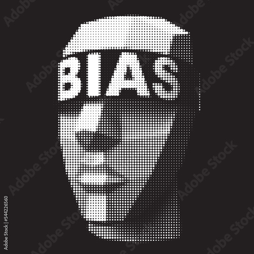  Biased head, blindfolded by a tape with a text Bias