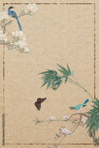 Chinese ancient style ink landscape crane background fine brushwork shading illustration design material