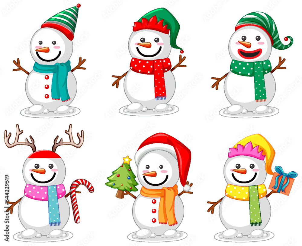 Isolated cute Christmas snowman set Isolated cute Christmas snowman set