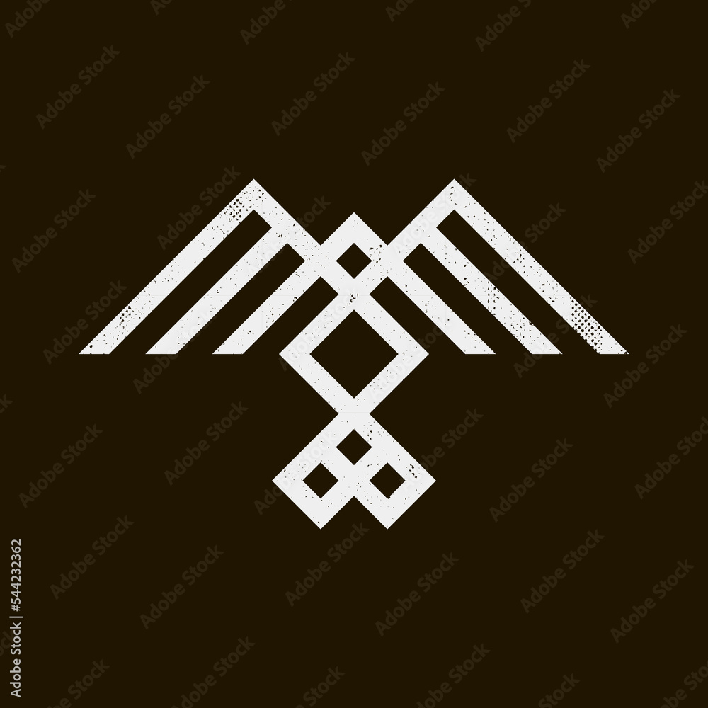 Φωτογραφία minimalistic abstract line art white grunge sign of bird of prey in ethnic style