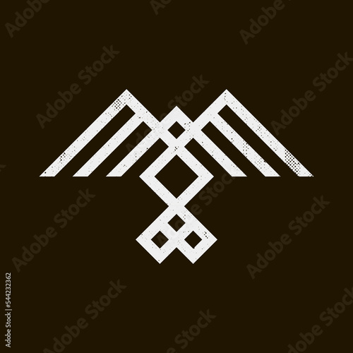 minimalistic abstract line art white grunge sign of bird of prey in ethnic style