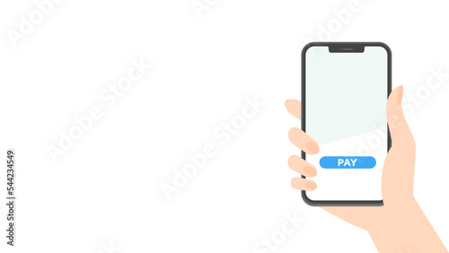 PAYの文字が表示されたスマートフォンを持つ人の手 - スマホ決済･買い物のイメージ素材
