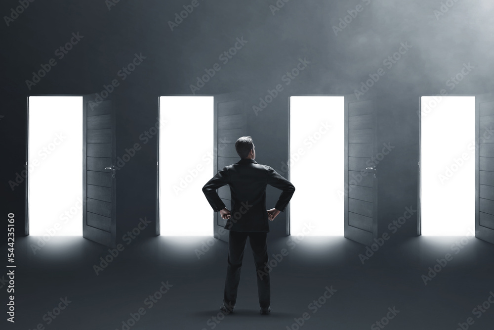 Fototapeta premium Business man standing 3d illustration on dark background