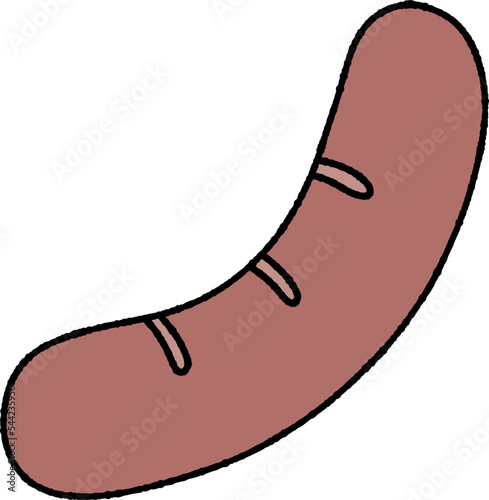 Cute Grilled sausage hand-drawn outline icon