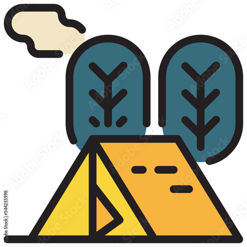 campground camping tent tree ourdoor filled outline icon