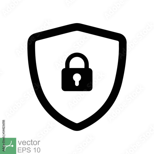 Shield and lock icon. Simple flat style. Secure, safe, computer protect, safety, web privacy concept. Vector illustration symbol isolated on white background. EPS 10.