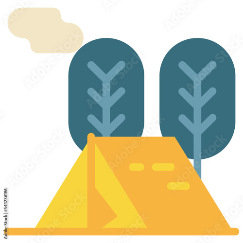 campground camping tent tree ourdoor flat style icon