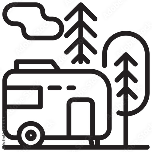campcar campground camping tree vacation simple line icon