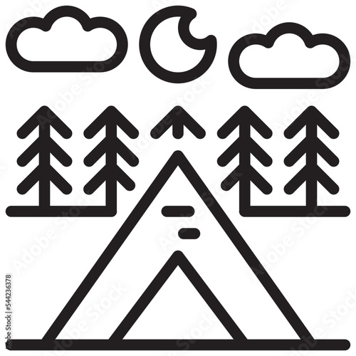 campground forest tree tent vacation camping simple line icon