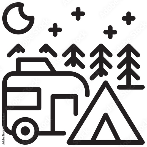 camping car campground tent vacation outdoor simple line icon