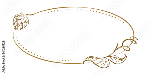 Vector horizontal oval dotted frame with beer hops decoration