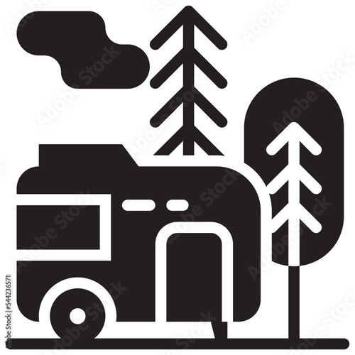 campcar campground camping tree vacation solid glyph icon