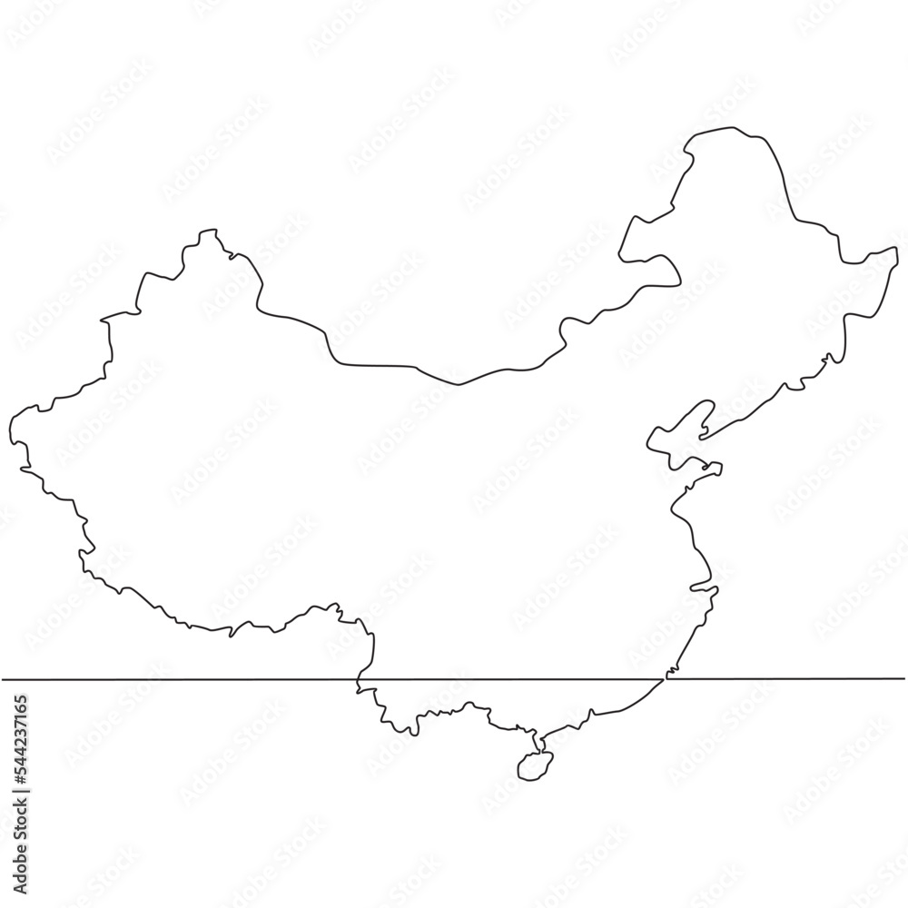 Continuous line drawing of map China vector line art illustration
