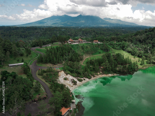 Linow lake view seen from above with several scenarios. Linow lake is located in the city of Tomohon, North Sulawesi Province, Indonesia. photo