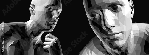 Abstract digital human head. Face side view. Time to think. Giving it a little thought. Minimalistic design for business presentations, flyers or posters. 3d vector illustration.