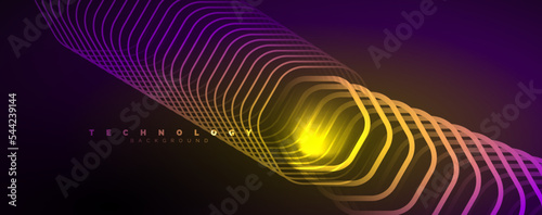 Techno shiny hexagons abstract background, technology energy space light concept, abstract background wallpaper design