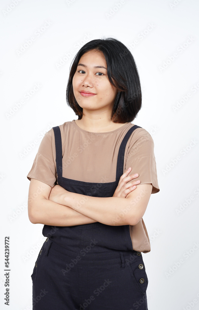 Crossed arms, smile and looking at camera of Beautiful Asian Woman Isolated On White Background Crossed arms, smile and looking at camera of Beautiful Asian Woman Isolated On White Background