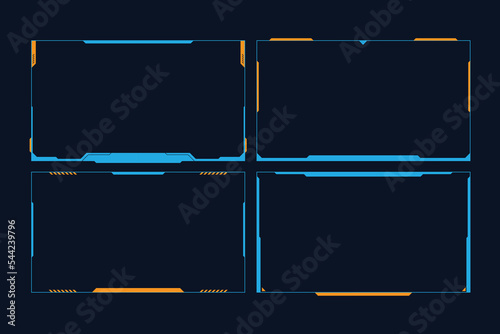 Hud frames. Futuristic text box, border, frame. Sci-fi digital screen, hologram panel. High tech hud interface elements vector set. Modern windows with buttons for computing innovative gameHud frames.