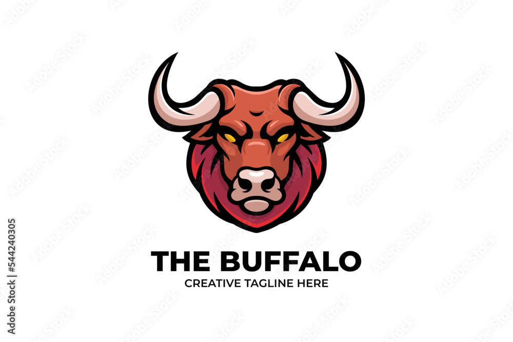 Buffalo Head with Horn Mascot Logo Character