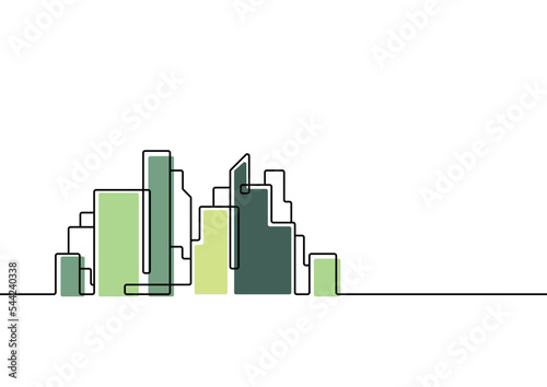 Continuous line drawing. City landscape modern on white background. Vector illustration