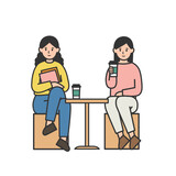 カフェで休憩する若い女性達