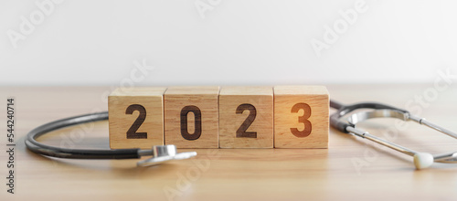 Photographie 2023 Happy New Year for health care, Insurance, Wellness and medical concept