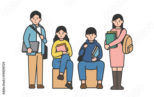 充実したキャンパスライフを過ごす大学生のイラスト