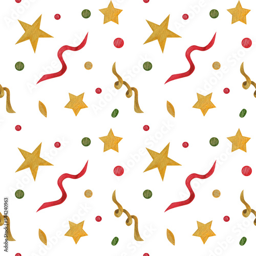 Seamless pattern. Festive pattern. Star. Confetti. Watercolor and gouache illustration. The print is used for Wallpaper design, fabric, textile, packaging.