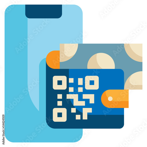 digital wallet mobile qr scan flat style icon