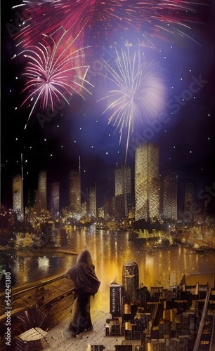 Fireworks above city