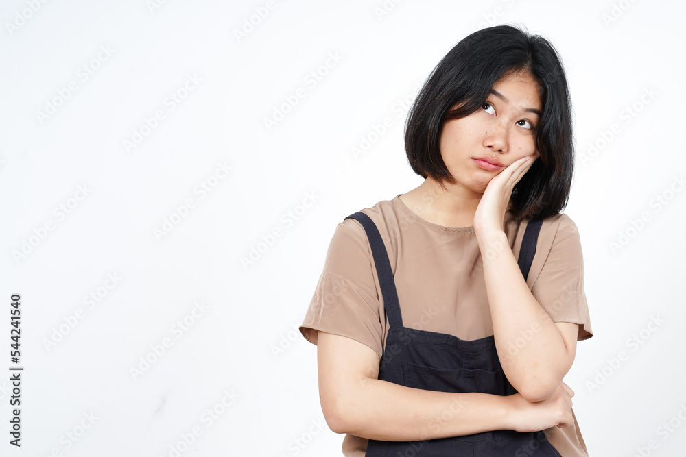 Looking up and Thinking of Beautiful Asian Woman Isolated On White Background Looking up and Thinking of Beautiful Asian Woman Isolated On White Background