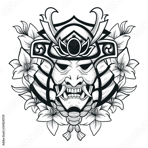 tattoo and t shirt design black and white hand drawn samurai engraving ornament
