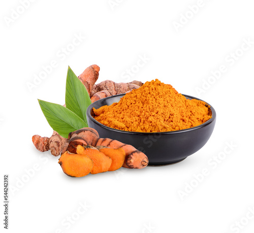 Fresh turmeric with leaves isolated on transparent background. (.PNG)