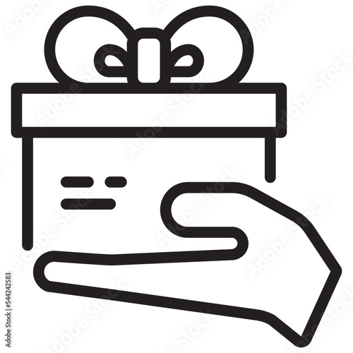 gift box hand give happy simple line icon