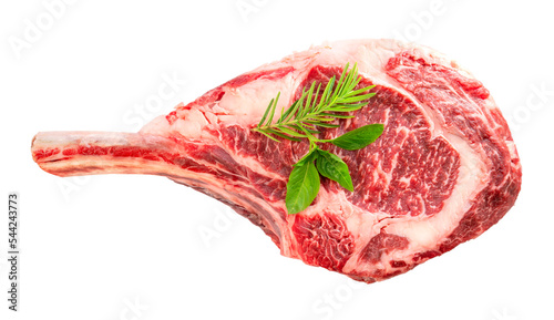 Raw Tomahawk beef steak on white background, Tomahawk beef steak on white PNG File.